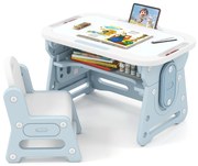 Mesa de desenho infantil com altura ajustável, quadro inclinável, conjunto de mesa e cadeira para crianças de 3 anos ou mais, cinza