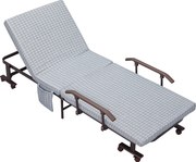 HOMCOM Cama dobrável, Cama de hóspedes, encosto reclinável, apoios de braço, 8 rodízios, estrutura de aço, cinza claro+preto, 190 x 76 x 33cm | Aosom Portugal