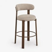 Banqueta Alta Com Encosto Em Tecido Chenille E Ferro Jolie Madeira Escura & ↑75 Cm & Chenille Castanho Trigo - Sklum