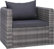 vidaXL Cadeira de jardim c/ almofadão e almofada vime PE cinzento