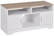 HOMCOM Móvel de TV para Sala de Estar com Espaço de Arrumação Prateleiras Abertas Orifício Passa Cabos 105x40x52 cm Branco e Madeira