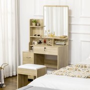 Toucador de Maquilhagem com Banco Espelho 4 Gavetas 4 Compartimentos de Armazenamento Estilo Moderno 80x38x143 cm Madeira