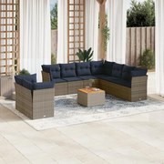 vidaXL 10 pcs conjunto sofás p/ jardim c/ almofadões vime PE cinzento