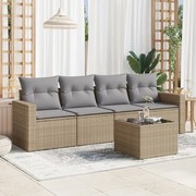 vidaXL 5 pcs conjunto de sofás p/ jardim com almofadões vime PE bege