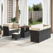 vidaXL Sofá de Jardim 8 Peças com Almofadas Preto Rattan Poli Acácia