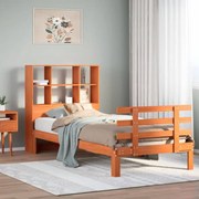 Cama com estante sem colchão 90x200cm pinho maciço castanho-mel