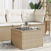vidaXL Mesa de jardim com tampo de vidro 55x55x37 cm vime PE bege