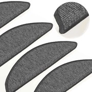 vidaXL Tapetes de escada 15 peças 56x17x3 cm bege e cinza semicircular