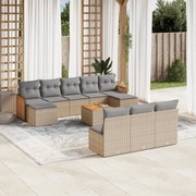 vidaXL 11 pcs conjunto sofás de jardim c/ almofadões vime PE bege
