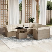 vidaXL 10 pcs conjunto de sofás p/ jardim com almofadões vime PE bege