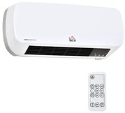 HOMCOM Aquecedor Cerâmico de Parede 1000W/2000W com Controle Remoto 3 Modos de Aquecimento Temporizador de 12h Termostato e Proteção contra Superaquecimento 45x18,6x11,5cm Branco