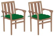 Cadeiras de jardim c/ almofadões verde 2 pcs teca maciça