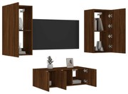 vidaXL 4 pcs móveis parede TV c/ LEDs deriv. madeira carvalho castanho