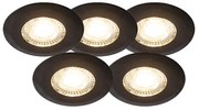 LED Conjunto de 5 Focos embutidos pretos com dimmer de 3 etapas - Ulo Moderno