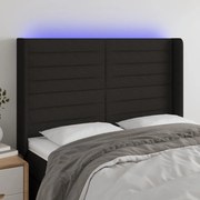 vidaXL Cabeceira de cama c/ luzes LED tecido 147x16x118/128 cm preto