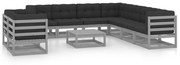 vidaXL 10pcs conjunto lounge de jardim + almofadões pinho maciço cinza