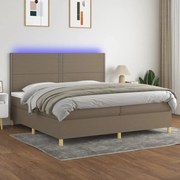 vidaXL Cama box spring colchão/LED 200x200cm tecido cinza-acastanhado
