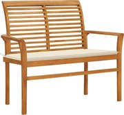vidaXL Banco de jardim c/ almofadão creme 112 cm teca maciça