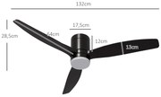 Ventoinha de Teto com Luz 46W Ventoinha de Teto Silencioso Ø132 cm com