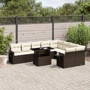 vidaXL 10 pcs conj. sofás jardim com almofadões vime PE castanho