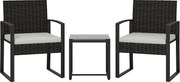 Outsunny Conjunto de Móveis de Jardim de 3 peças em Vime PE com Cadeiras Mesa de Vidro Temperado e Almofadas Castanho e Creme | Aosom Portugal