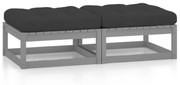 vidaXL Apoio de pés para jardim com almofadões 2 pcs pinho maciço