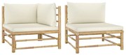 2 pcs conj. lounge p/ jardim em bambu c/ almofadões branco nata