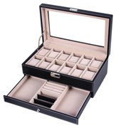 Caixa de relógios com tampa de vidro e 2 níveis | SONGMICS | 33 x 19,5 x 14 cm | preto | JWB012.