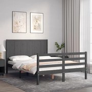 Estrutura de cama com cabeceira 140x190 cm madeira maciça cinza