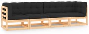 vidaXL 4 pcs conjunto lounge de jardim c/ almofadões pinho maciço