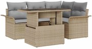 vidaXL Sofá de Jardim com 5 peças e almofadas em rattan sintético bege