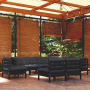 9 pcs conjunto lounge jardim c/ almofadões pinho maciço preto