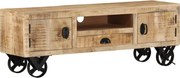 vidaXL Móvel de TV com rodas 110x30x37 cm madeira de mangueira áspera