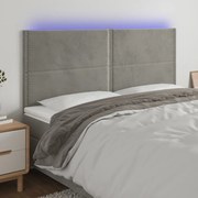 vidaXL Cabeceira cama c/ luzes LED veludo 200x5x118/128cm cinza-claro