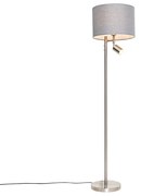 Candeeiro de pé em aço com cúpula cinzenta e luz de leitura - Jelena