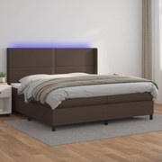 Cama box spring c/ colchão/LED 200x200 cm couro artif. castanho