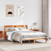 Estrutura cama c/ cabeceira 140x200cm pinho maciço castanho-mel