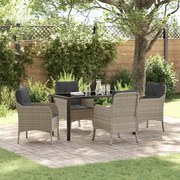 vidaXL Conjunto de Jantar de Jardim com Almofadas Cinzento-claro Vime PE