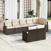 vidaXL Conjunto de sofá de jardim com 8 peças e almofadas marrons em rattan sintético