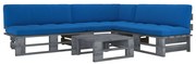 4 pcs conj. lounge paletes c/ almofadões pinho impregnado cinza