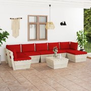 8 pcs conjunto lounge de paletes + almofadões madeira de abeto