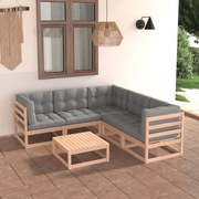 6 pcs conjunto lounge de jardim c/ almofadões pinho maciço