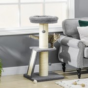 Árvore para gatos com arranhador em forma de tronco de sisal, bolas suspensas e plataforma de observação, altura 92 cm - cinzento