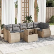 8 pcs conjunto de sofás p/ jardim com almofadões vime PE bege