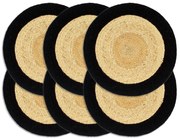 vidaXL Individuais de mesa 6 pcs juta e algodão 38 cm natural e preto