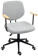HOMCOM Cadeira de Escritório com Apoio para os Braços de Madeira e Altura Ajustável Cadeira Giratória 59x55x84-94 cm Cinza
