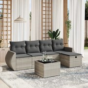 vidaXL 6 pcs conj. sofás jardim com almofadões vime PE cinzento-claro