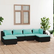 6 pcs conjunto lounge de jardim c/ almofadões vime PE preto