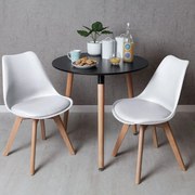 Conjunto Mesa Tower Redonda 80 cm Preta e Pack 2 Cadeiras Synk Basic - Branco