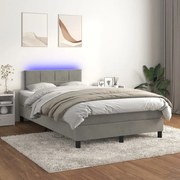 Cama box spring c/ colchão/LED 120x200 cm veludo cinzento-claro